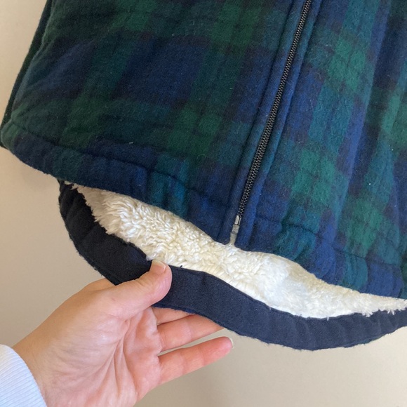 LL Bean Hoodie Womens Small Blue Scotch Plaid Flannel Sherpa Fleece Zip Shacket - Picture 9 of 16